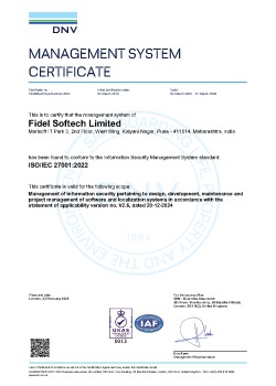 Fidel ISO 27001 Certificate