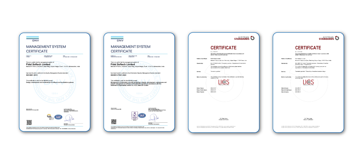 Fidel's ISO Certifications