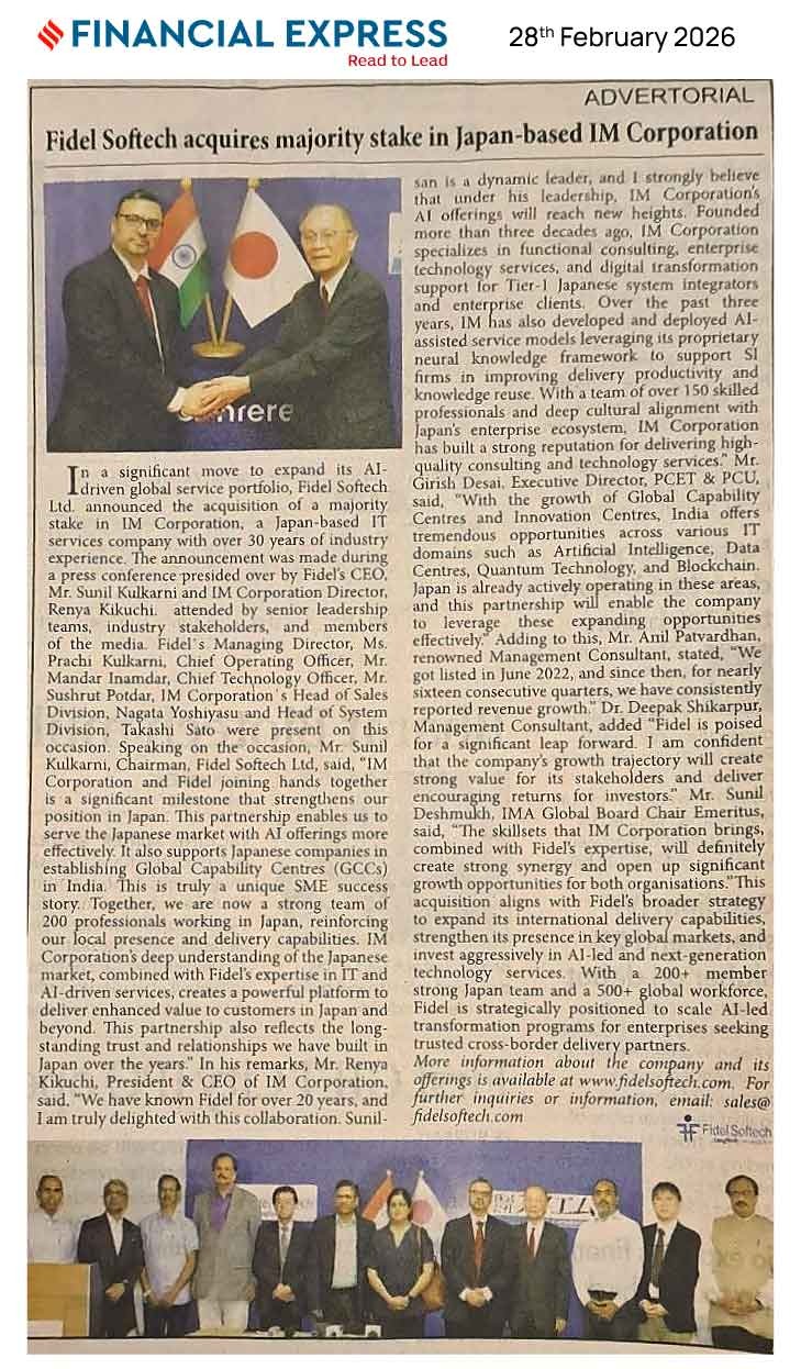 Fidel acquired IM Corporation Japan, News Financial Express