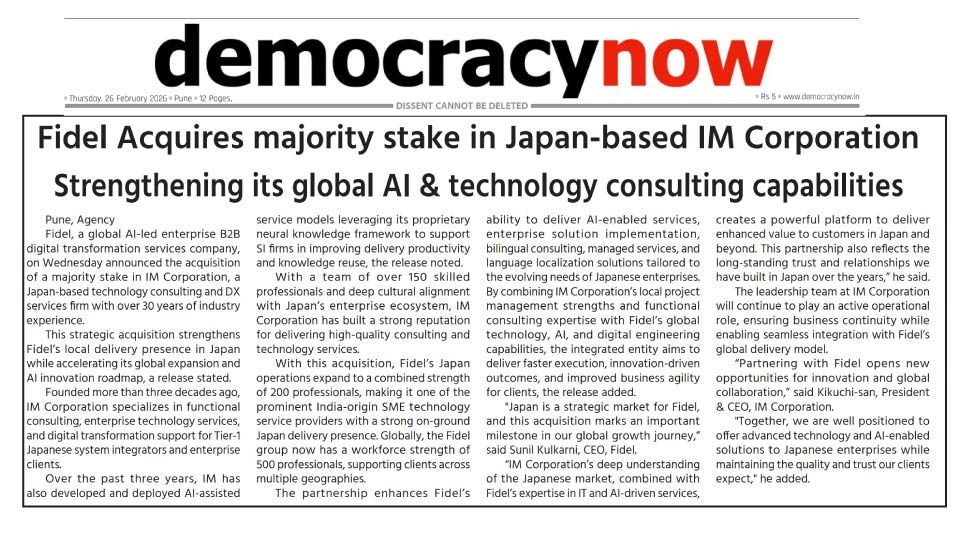 Fidel acquired IM Corporation Japan, News democracynow